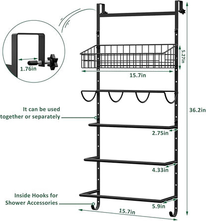 X-cosrack Adjustable Towel Racks for Bathroom Door Hanging, 5 Tiers Over The Door Towel Rack with Hooks, Bathroom Towel Holder Wall Mount for organizing Towels，Clothes