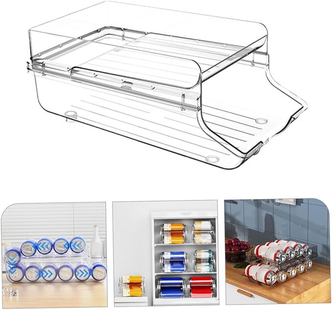 Luxshiny Clear Beverage Can Dispenser Double Storage Rack for Soda Beer and Canned Drinks Space Saving Organizer for Refrigerator Pantry and Cabinets Capacity