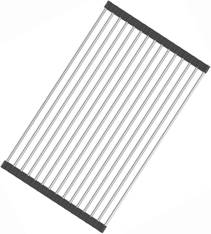 Stainless Steel Roll Up Dish Rack Over The Sink Roll Out Dish Drying Rack for Kitchen Dishes,Cups