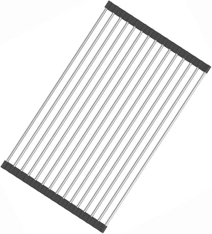 Stainless Steel Roll Up Dish Rack Over The Sink Roll Out Dish Drying Rack for Kitchen Dishes,Cups