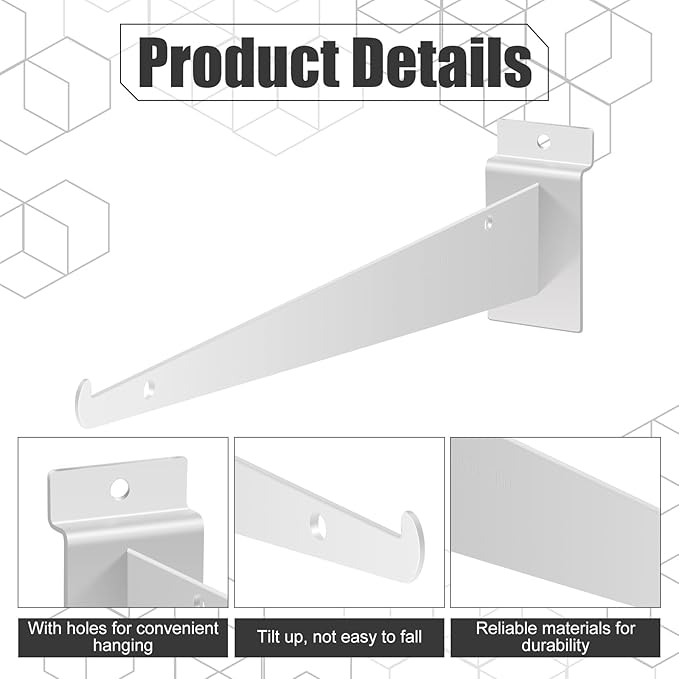 Oudain 12" Slatwall Shelf Bracket with Lip Heavy Duty Slat Wall Brackets Bulk Floating Metal Slatwall Accessories for Shelving Display Garage Kitchen Mounting Supplies(White,30 Pcs)