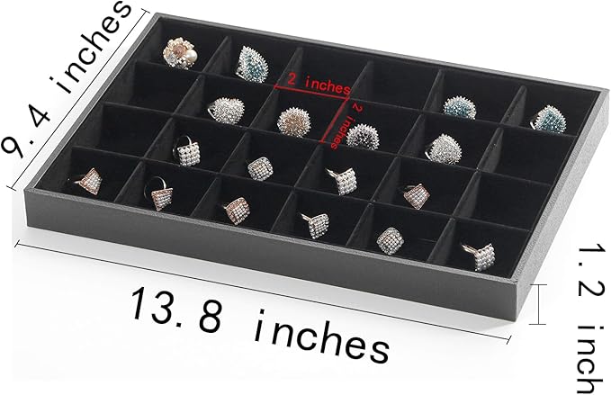 Stratalife Stackable Jewelry Tray 24 Grid Jewelry Organizer Tray Removable Jewelry Display Drawer Organizer Case Storage Showcase for Drawer (24 Grid)