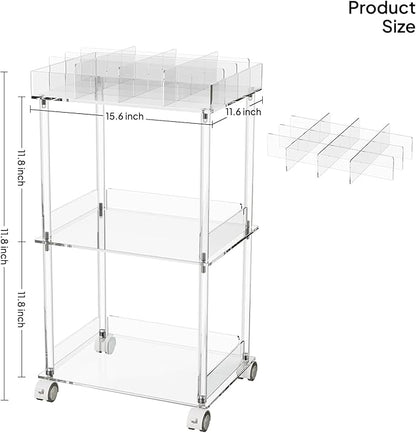 Eglaf Acrylic 3-Tier Rolling Craft Cart - Art Organizer - Craft Storage Cart with Lockable Wheels, Versatile Paint Brush Holder & Paint Organizer - 15.6'' L x 11.6‘’ W x 29.1'' H