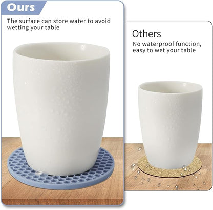 Coasters Set of 6 with Holder,Coasters for Drinks,Coffee Table Decor Coaster,Suitable for Kinds Cups,Anti-Slip,Non-Stick,Silicone Cup Coaster and Living Room Decor (6 Pcs, Blue)