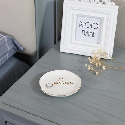 VINCOMIC Mr.& Mrs Wedding Ring Dish-Jewelry Dish Tray-Ceramic White