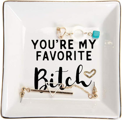 HOME SMILE Ring Trinket Dish Jewelry Tray-My Favorite, Funny BFF Birthday Gifts for Women