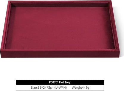 Velvet Stackable Jewelry Display Flat Tray For Ring Earring Necklace Bracelet, Bangle Pendant Storage Blank Plate, Shop Countertop Jewelry Dish Organizer (Red)
