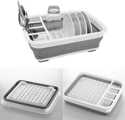 Collapsible Dish Rack Foldable Dish Drying Rack Portable Dish Drainer Dinnerware Organizer Rack Folding Tableware Storage Rack Cutlery Rack for Kitchen Counter RV Camper Accessories (Gray)