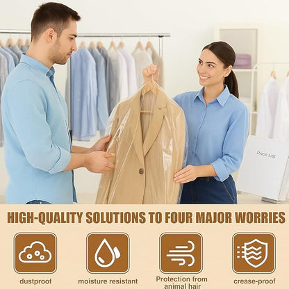 40 Pack Clear Plastic Garment Bags, 60" x 23.5" Clothes Covers for Hanging, Dry Cleaning Bags for Closet Storage, Dust-Proof Transparent Clothing Protectors for Long Dresses Skirt, Suits & Jackets