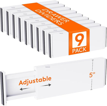 Lifewit 9 Pack Drawer Dividers 5" High, 13.5-22" Adjustable Clothes Organizers, Expandable Dresser Separators in Bedroom/Bathroom/Kitchen/Office, PLS5