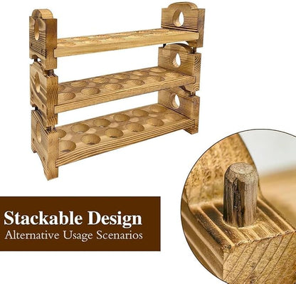 Egg Holder Countertop Farmhouse Decor - Wooden Fresh Eggs Storage for Counter - Pine Wood Egg Organizer Tray Racks