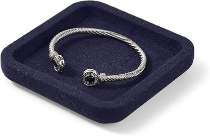 Woodten Premium Microfiber Jewelry Display Tray - Small Blue Velvet Organizer for Rings, Earrings, Necklace, Bracelet - Photograph, Trade Show, Dresser Storage (10x10cm, XS)