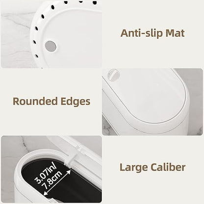 Mini Trash Can for Desk with 5 Rolls of Trash Bags, Small Press-Top Countertop Garbage Bin, Removable Waste Basket for Bedroom, Vanity, Coffee Table, Kitchen (White Full-Lid)