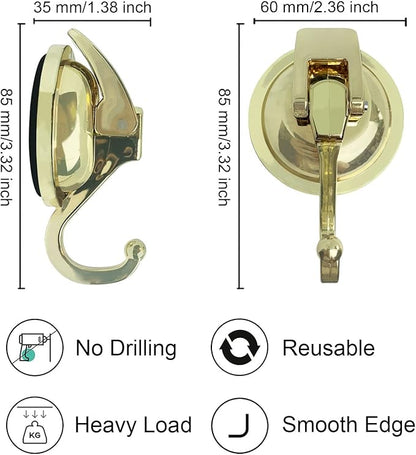 YSSILADI Heavy Duty Vacuum Suction Shower Hooks Glass Suction Cup Bathroom Robe Hooks, Reusable, No Hole Punched, for Garland Decoration (Gold, 6 Pack)