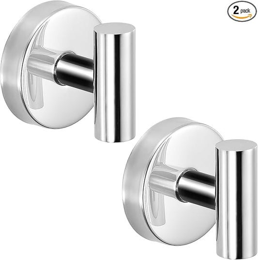 Fenas Suction Cup Hooks for Shower - Bathroom Reusable Hooks for Towels, Robes & Loofah - No-Drill Mounting on Kitchen,Walls,Metal,Glass,Mirrors,Tile & Smooth Non-Porous Surfaces (2, Chrome Polished)
