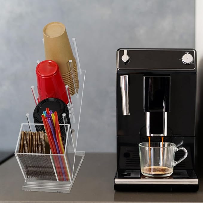 Disposable Coffee Cups Holder, Large Acrylic Organizer for 18oz, 20oz, 24oz Disposable Paper & Plastic Cups Holder Stand On Home Countertop Store Office Coffee Station(Type A)