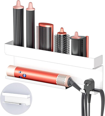 Oukimly Storage Hair Dryer Holder for Curling Iron Accessories, Hair Tool Organizer Wall Mount, Curling Iron Holder, Bathroom Hair Straightener Holder Stand for Styler Attachments Organizer, White