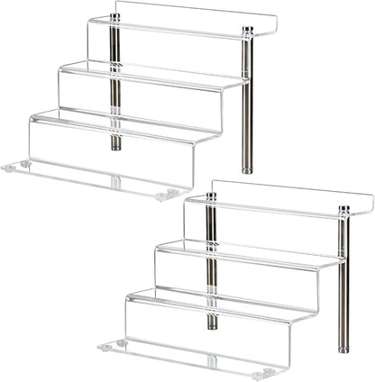 LileZbox 9 x 6 in Acrylic Display Risers Shelf for Pops Figures, Clear 4-Step Display Stand for Display Or Collection (small-2pack)