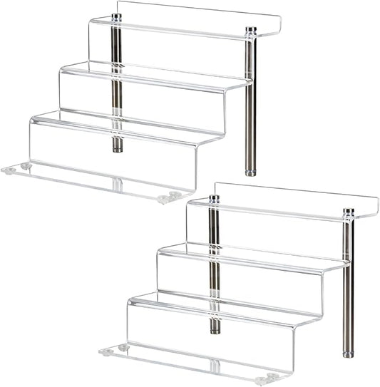 LileZbox 9 x 6 in Acrylic Display Risers Shelf for Pops Figures, Clear 4-Step Display Stand for Display Or Collection (small-2pack)