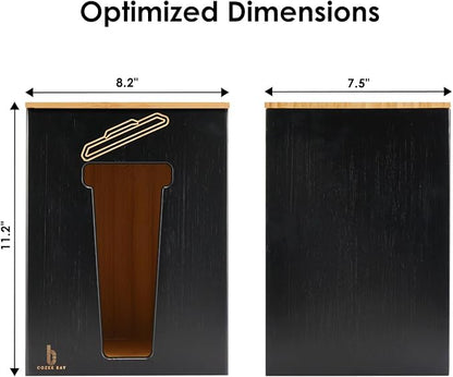 Cozee Bay Bamboo Trash Bag Dispenser with Lid, Trash Bag Holder Organizer, Garbage Dispenser for Kitchen Countertop, Under Sink and Wall Mount - Extra Large (Black)