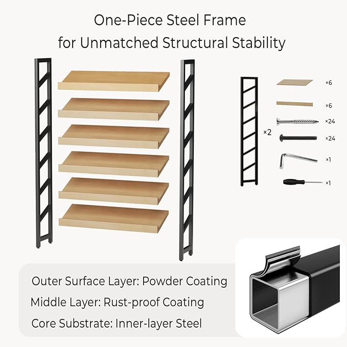Floor-Standing Magazine Rack 6 tier, Newspaper Holder 38° Slant, Book Display Shelf, Brochure Display Stand for Exhibitions Shopping Malls Hospitals Offices School (Black)