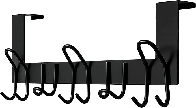 SKOLOO Over The Door Hooks - for Doors up to 1-3/4'' Thickness, Metal Door Hanger with 11 Hooks, Over The Door Hanger for Coats, Hats,Towels, Black
