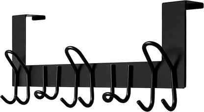 SKOLOO Over The Door Hooks - for Doors up to 1-3/4'' Thickness, Metal Door Hanger with 11 Hooks, Over The Door Hanger for Coats, Hats,Towels, Black