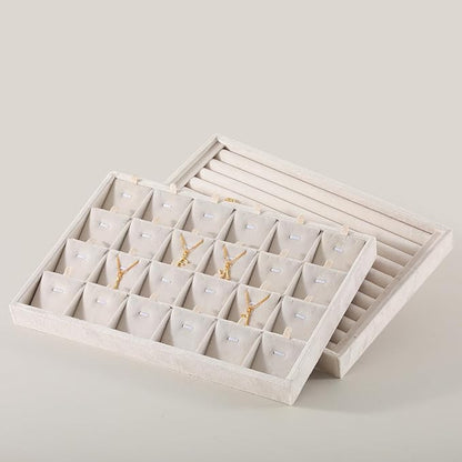 Jewelry Organizers And Storage, Velvet Jewelry Trays,Premium Flat Watch Tray,Luxury Jewelry Display For Vendors,White Necklace Display For Selling