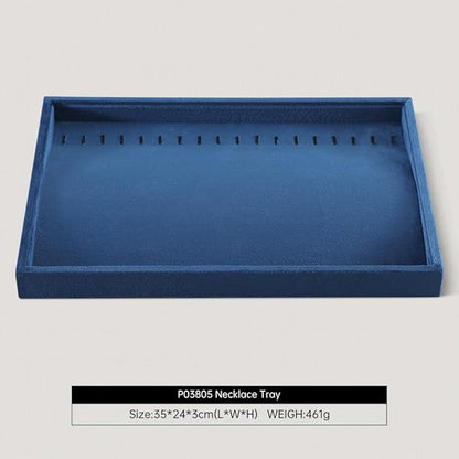 Velvet Jewelry Display Tray For Bracelet Pendant Necklace, Multi-Slot Stackable Storage Tray For Long Chain Jewelries, Drawer Insert Jewelry Organizer (Blue)