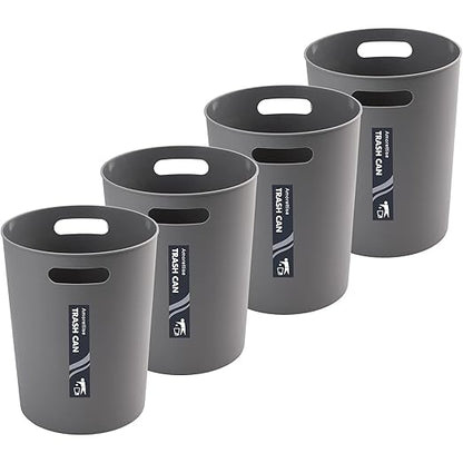 4 Pack Small Trash Can for Bathroom - 3 Gallon/12-Liter Wastebasket, Round Plastic Garbage Container Bin for Bedroom Office Grey.