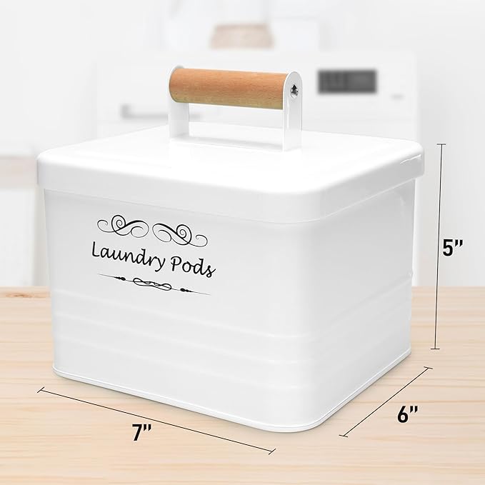 ELITAPRO Laundry Pods Container, Modern Farmhouse Laundry Pods Holder, Metal Box Dispenser with Lid, Laundry Room Decor and Accessories