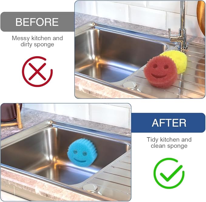 SOPHICO Sponge Holder for Kitchen Sink, Suction Cup Holder for Kitchen, Bathroom Sink Organizer for Smiley Sponge, Self Draining Sink Sponge Holder - Sponge Not Included (Transparent, 2 Pack)