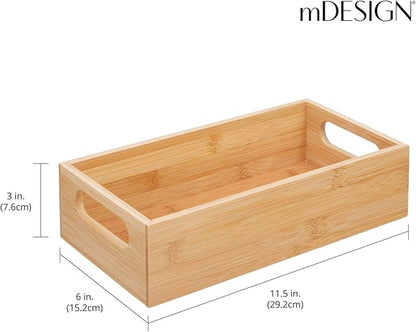 mDesign Bamboo Kitchen Storage Container Bin - Drawer Organizer Crate Box with Handles for Pantry Cabinet, Shelves, or Countertop, Holds Snacks, Spices, or Drinks, Echo Collection, Natural/Tan
