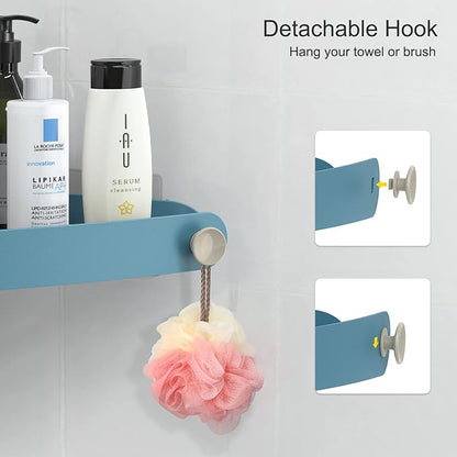 Sotfamily Plastic Shower Caddy Corner (For 90° Only), 2 Pack Adhesive Corner Shower Shelves for Bathroom Organizers and Storage, Light Blue