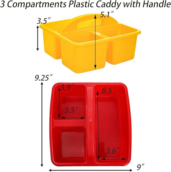 TOPZEA 6 Pack Plastic Classroom Caddy Organizer with Handle, 3 Compartments Teacher School Supply Table Storage Caddy Craft Desk Caddies Art Supplies Organizer Bins for Classroom & Office Organization