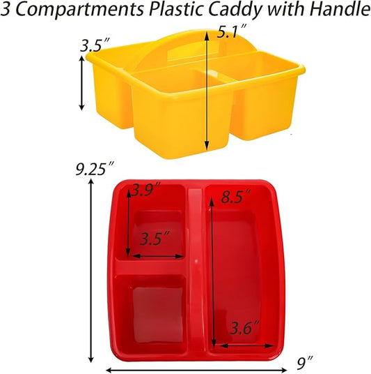 TOPZEA 6 Pack Plastic Classroom Caddy Organizer with Handle, 3 Compartments Teacher School Supply Table Storage Caddy Craft Desk Caddies Art Supplies Organizer Bins for Classroom & Office Organization