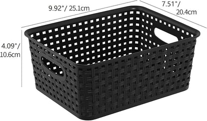 Plastic Shelf Storage Baskets, Plastic Pantry Weave Basket, Black, 12 Packs