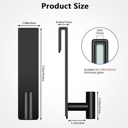 HUFEEOH Shower Towel Hooks, 7.5-Inch Extended Over Glass Shower Door Hanger for Towels & Robes, Rustproof Bathroom Towel Rack, 2-Pack (Black, T Shape)
