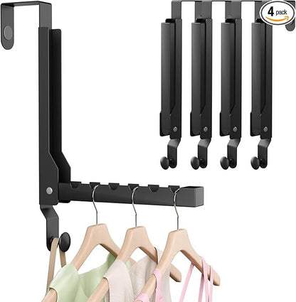 WLCSNG 4 Pack Over The Door Hanger Foldable Over The Door Hooks，Rust-Resistant Overdoor Hanger Hook for Laundry (Clothes Drying Rack)&Bathroom (Towel Rack) Small Portable, Black