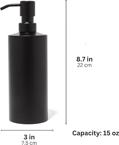 Yew Design Black Soap Dispenser Stainless Steel for Bathroom and Kitchen Sink, 15oz Refillable Round Rustproof Hand Dish Soap Dispenser Pump for Detergent, Lotion, and Countertop