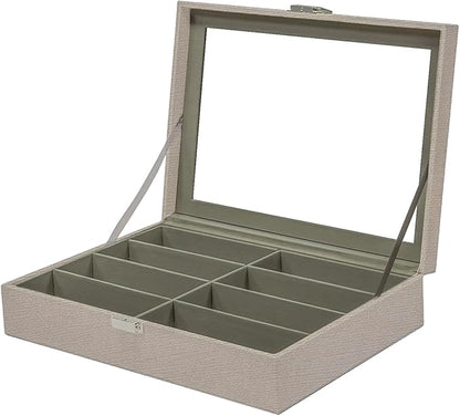 UnionPlus 8-Slots Sunglasses Case Organizer, Eyeglass Glasses Display Holder Collector, Multiple Sunglasses Storage Case, Beige Liner Faux Leather