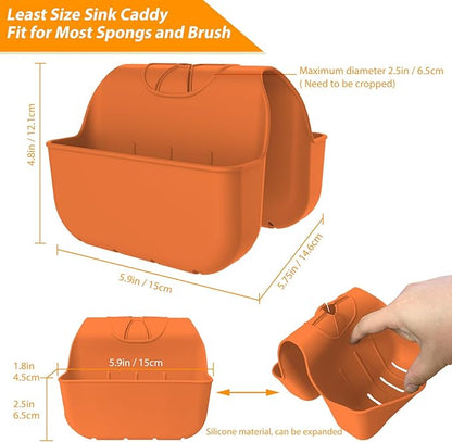 OKeanu Sponge Holder for Kitchen Sink, Silicone Sink Saddle Caddy Organizer Rack, Sponges Holder Over Faucet, Hanging Kitchen Organizer Accessories Rack Basket - Orange