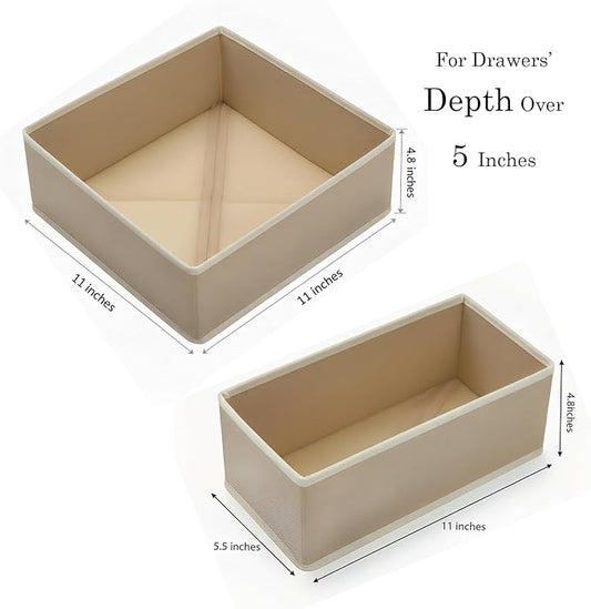 Drawer Organizer Set 4 Pack - Fabric Storage Bins for Underwear Socks Bras Baby Clothes - Closet Dresser Organizers Dividers for Bedroom Nursery, Beige