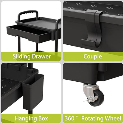 Sorgion 3 Tier Rolling Cart Organizer,Laundry Room Bathroom Organizers and Storage Office Shelves Mobile Shelving Unit Kitchen Trolley Cart with Wheels for Art,Craft,Diaper,Bedside,Snack(Black)