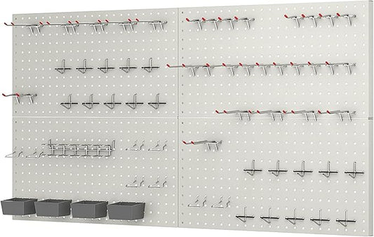 Pegboard Smith 48x24 inch Gray Metal Pegboard Kit for Wall Organization with Hooks, Pegboard Bins, and Utility Tools Storage Board, Efficient Tool Organizer Peg Board