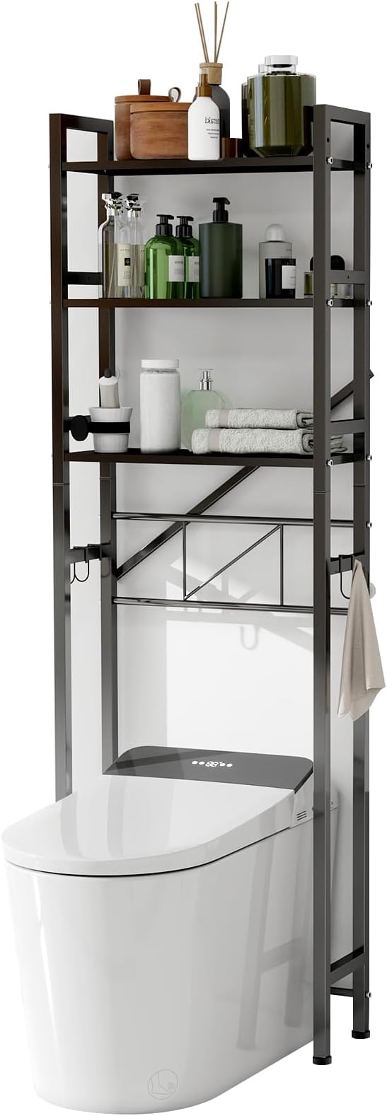DOFIMATE Over The Toilet Storage Cabinet, Metal 3 Tier Bathroom Organizer Shelf, Stable Freestanding Above Toilet Stand, Black
