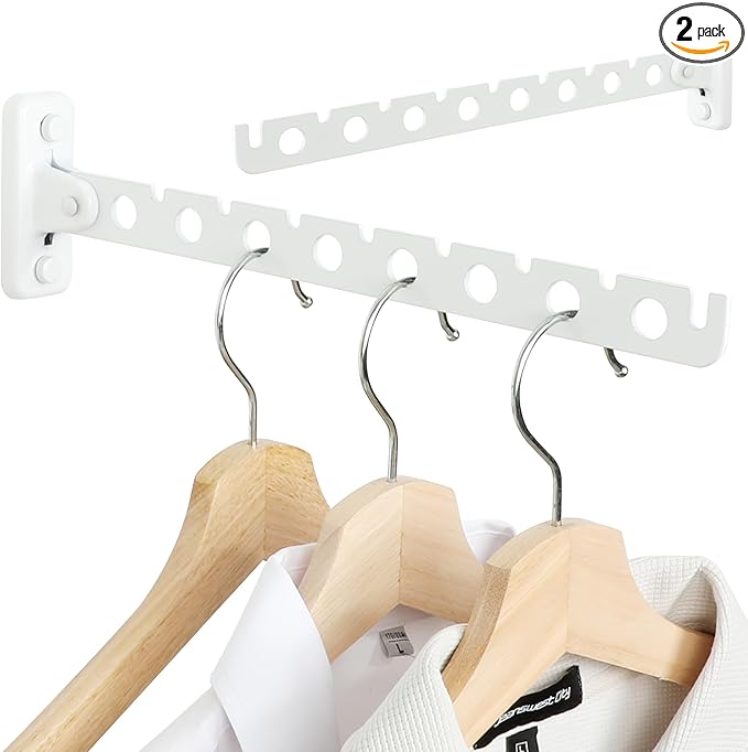 Alise Clothes Drying Rack Wall Mounted Coat Hanger White,Foldable Hangers Rack Clothes Hook Closet Storage Organizer,Swivel Space Saving Clothes Hanger Rack for Bedroom Bathroom Laundry,2 Pack