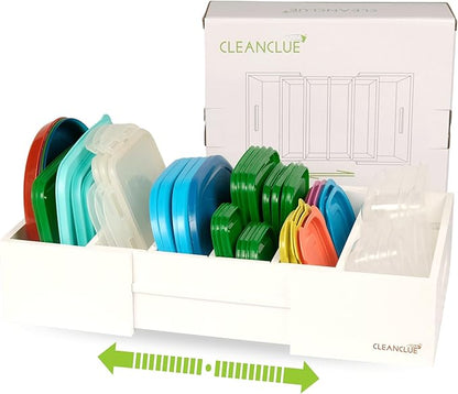 Expandable Kitchen Cabinet Organizer for Food Storage Container Lids, Bamboo Drawer Caddy Adjustable Dividers, Box for Kitchen Storage and Organization, Lids Organizer for Cabinet (White)