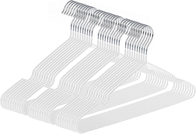gofuch Ultra-Thin Metal Hangers, 30 Pack Non-Slip PVC Coated Space Saving Clothes Hangers for Closet, 16 inch Wide for Suits, Dresses, Jackets（White）