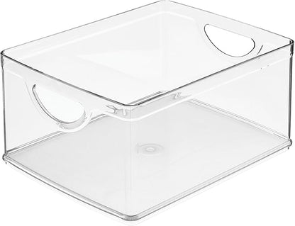 iDesign Plastic Stackable Kitchen Cabinet Storage Bin with Handles - Clear Pantry Organizer
